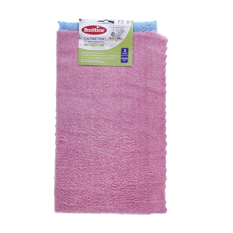 Салфетка из микрофибры, BonHome, 30х30 см, 3 шт.