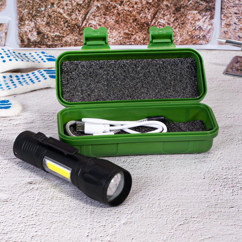 Фонарь светодиодный аккумуляторный в кейсе с кабелем USB, FLARX