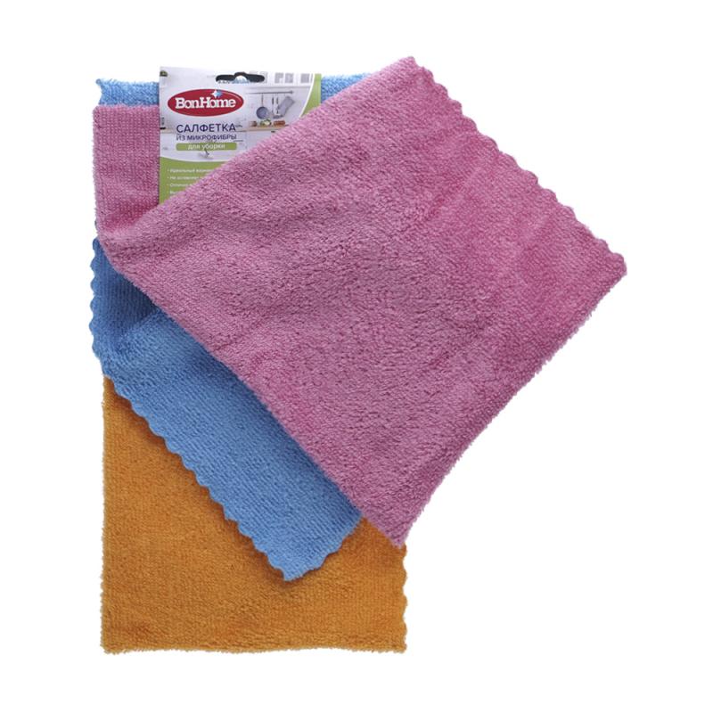 Салфетка из микрофибры, BonHome, 30х30 см, 3 шт.