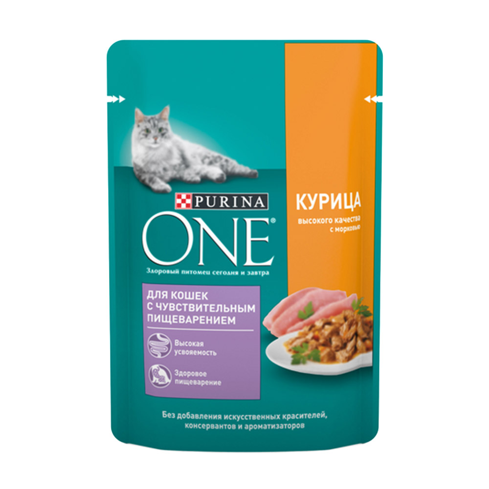 Корм для кошек с чувствительным пищеварением, Purina One, курица/морковь,  75 г - купить через интернет-витрину Fix Price Беларусь в г. Минск по цене  1,25 руб