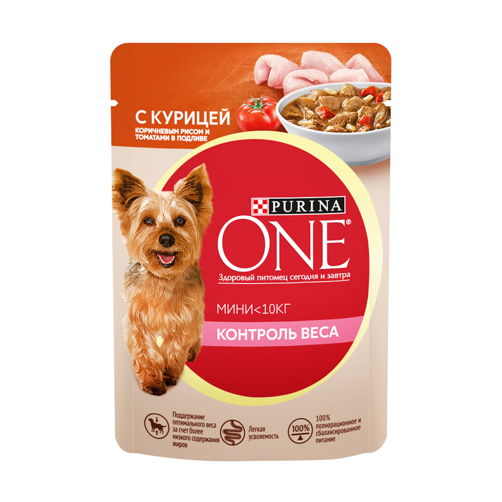 Влажный корм для активных собак, Purina One, с курицей, коричневым рисом,  томатами в подливе, 85 г - купить через интернет-витрину Fix Price Беларусь  в г. Минск по цене 1,33 руб