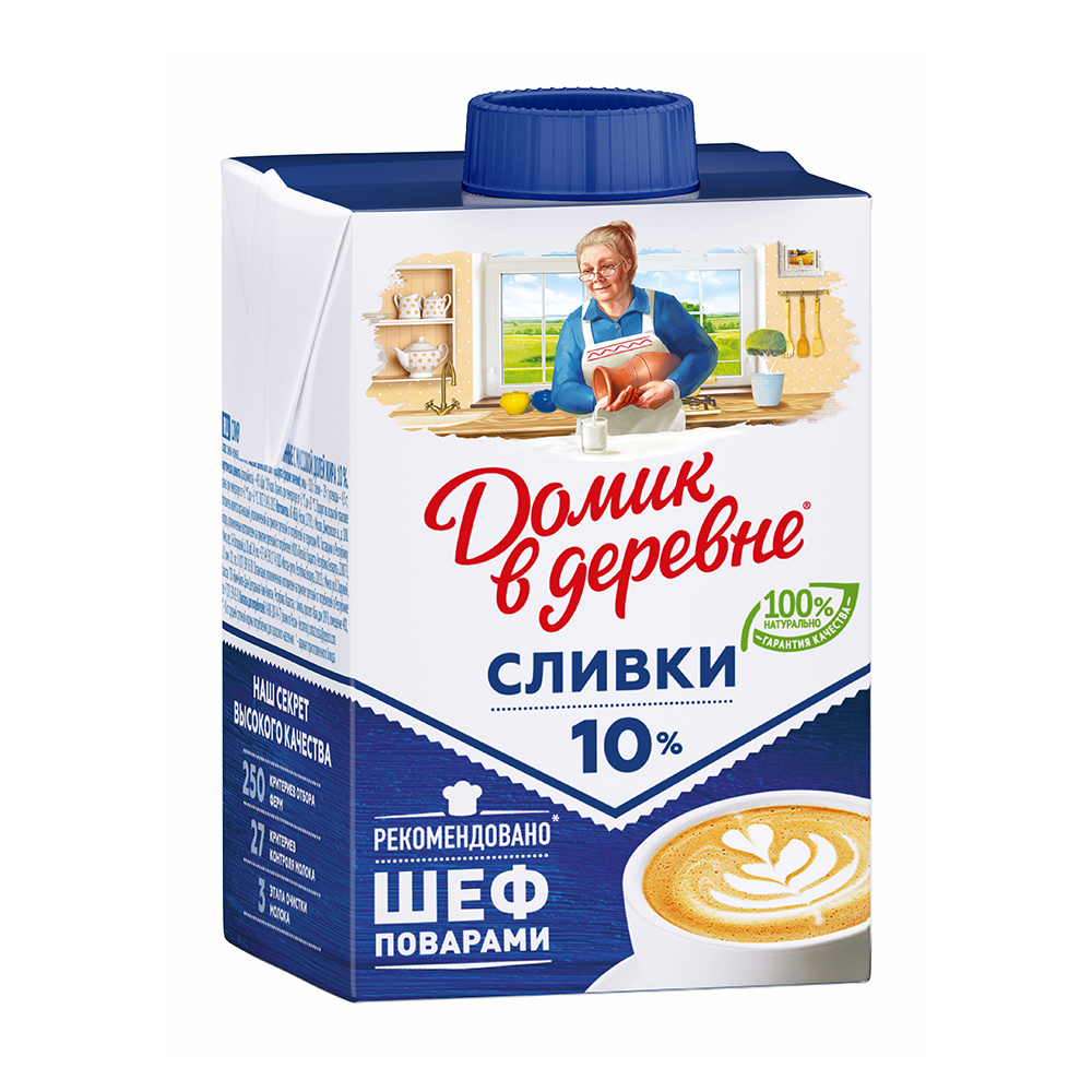 Сливки питьевые стерилизованные, Домик в деревне, 10%, 200 г - купить в интернет