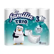 Туалетная бумага, Familia Trio, 3 слоя, 12 рулонов