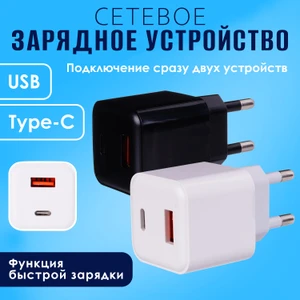 Сетевое зарядное устройство, FLARX, USB + Type-C, в ассортименте