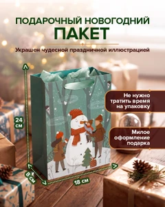 Пакет подарочный новогодний, Снежное кружево, 24х18х8 см, в ассортименте