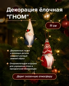 Декорация ёлочная "Гном", Снежное кружево, 11 см, в ассортименте