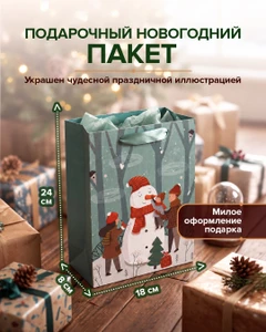 Пакет подарочный новогодний, Снежное кружево, 24х18х8 см, в ассортименте