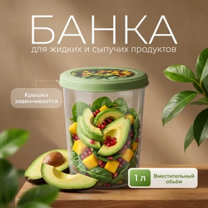 Банка с крышкой, PLAST TEAM, 1 л, в ассортименте