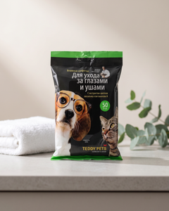 Салфетки влажные "Для ухода за глазами и ушами", Teddy Pets, 50 шт.