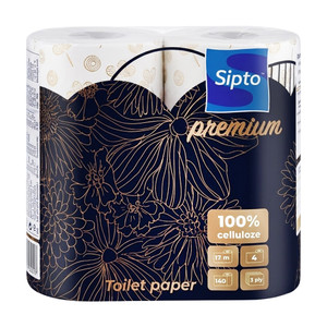 Бумага туалетная, Sipto Premium, 3 слоя, 4 рулона