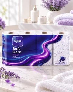 Туалетная бумага "Soft Care", Sipto, 3 слоя, 8 рулонов, в ассортименте