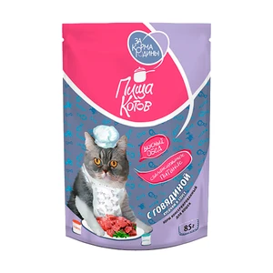 Корм консервированный для кошек "Пища Котов", ЗА КОРМА РОДИНЫ, с говядиной, 85 г