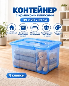 Контейнер с крышкой и клипсами, 39х29х21 см, в ассортименте