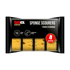 Губки кухонные, TETEX PRO, с абразивом, 4 шт.