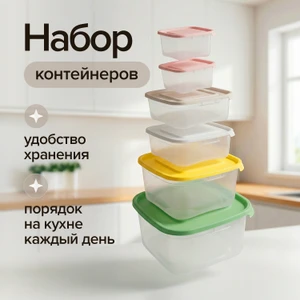 Набор контейнеров, Полимербыт, 6 шт. (0,2+0,7+1,8+3 л)