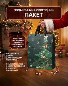 Пакет подарочный новогодний, Снежное кружево, 26х32х10 см, в ассортименте