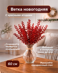 Ветка новогодняя, Снежное кружево, 60 см, в ассортименте