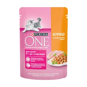 Влажный корм для котят, Purina One, курица, морковь, 75 г
