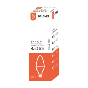 Лампа светодиодная, BELSVET, Е14, C37, 5 W