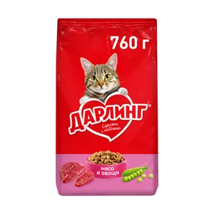 Корм для кошек, ДАРЛИНГ, сухой, мясо и овощи, 760 г