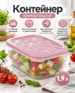 Контейнер прямоугольный, ПОЛИМЕРБЫТ, 1,9 л, в ассортименте