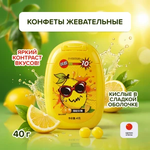 Конфеты жевательные кислые в сладкой оболочке, 40 г, в ассортименте