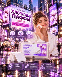 Хлопковые паффы, YOKITOKI, 100 шт., в ассортименте