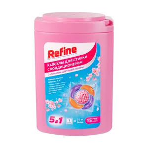 Капсулы для стирки с кондиционером, Refine, 5 в 1, 15 шт., в ассортименте