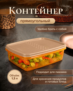 Контейнер прямоугольный, Plast Team, 1,3 л, в ассортименте