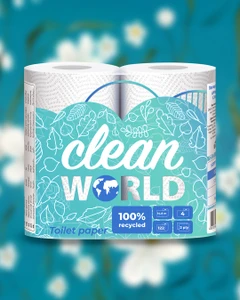 Туалетная бумага "Сlean world", Sipto, 2 слоя, 4 рулона