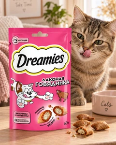 Лакомство для кошек, Dreamies, с говядиной, 60 г