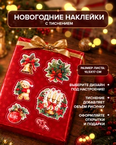 Наклейки с тиснением, 10,5х17 см, в ассортименте