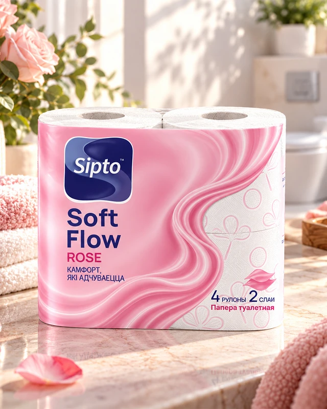 Туалетная бумага "Soft Flow", Sipto, 2 слоя, 4 рулона, в ассортименте
