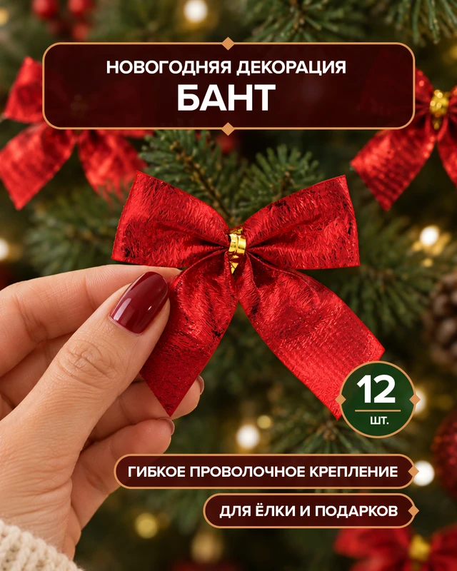 Новогодняя декорация "Бант", Снежное кружево, 12 шт., в ассортименте