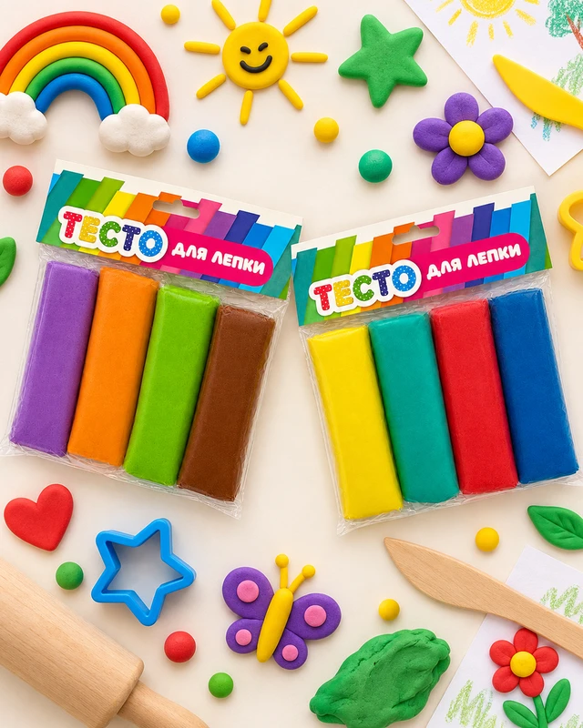 Тесто для лепки, 4 цвета, 580 г, в ассортименте