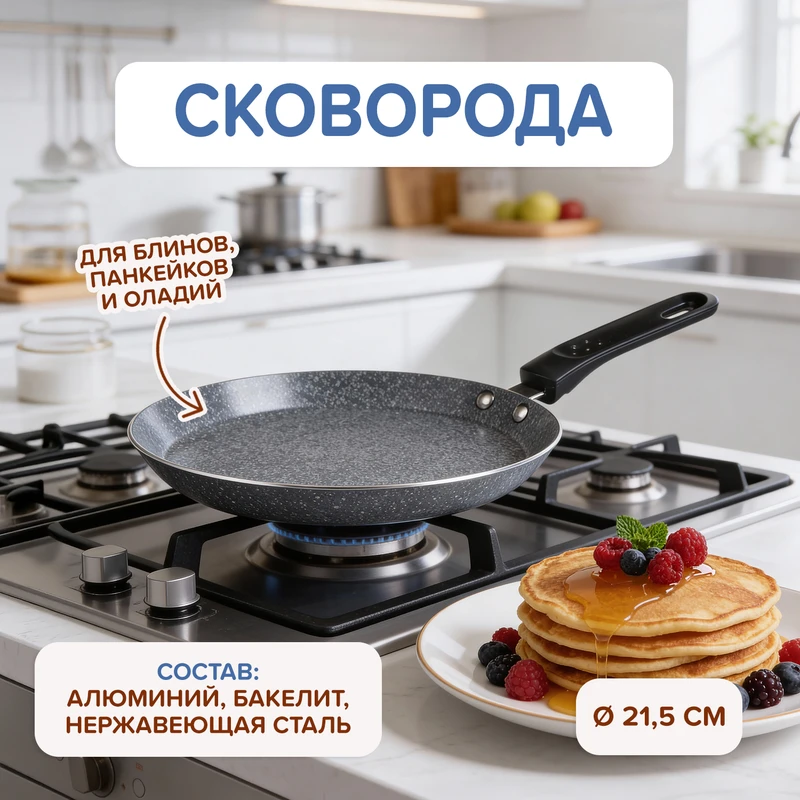 Сковорода, O'Kitchen, 21,5 см, в ассортименте