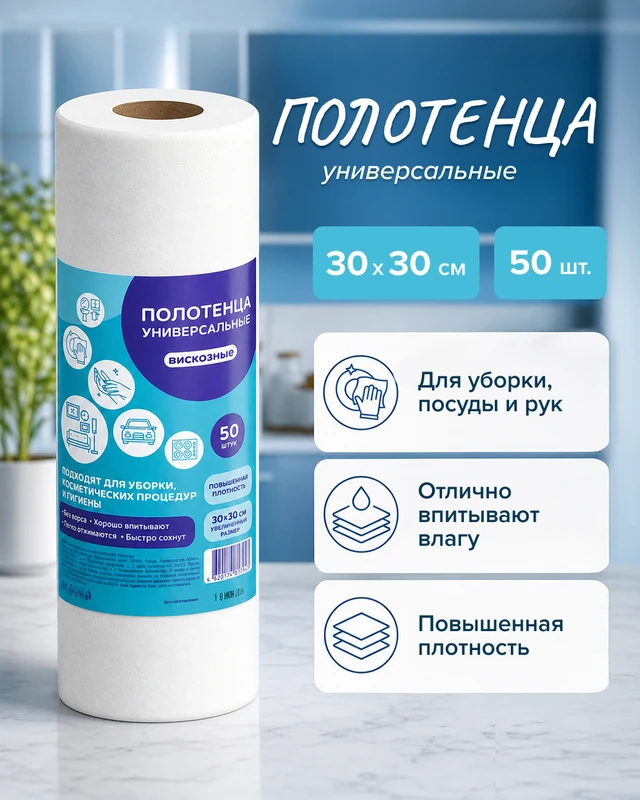 Полотенца универсальные, 30x30 см, 50 шт.