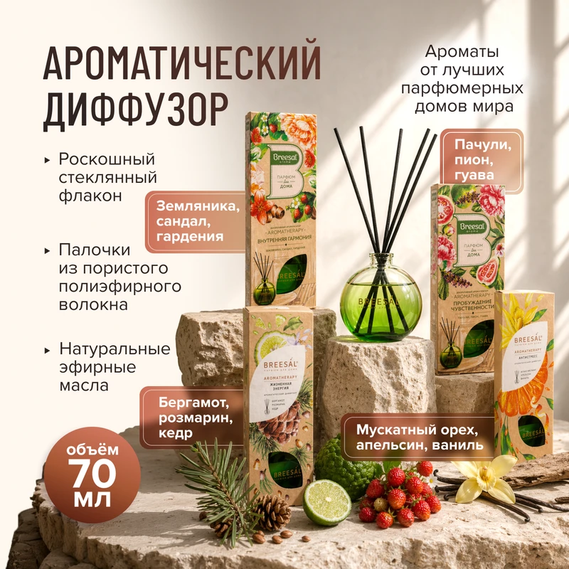 Ароматический диффузор "Aromatherapy", Breesal, 70 мл, в ассортименте