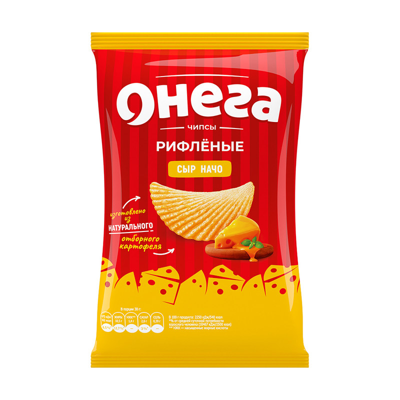 Чипсы рифлёные, Онега, сыр начо, 67 г