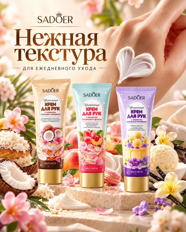 Крем для рук, SADOER, 80 г, в ассортименте