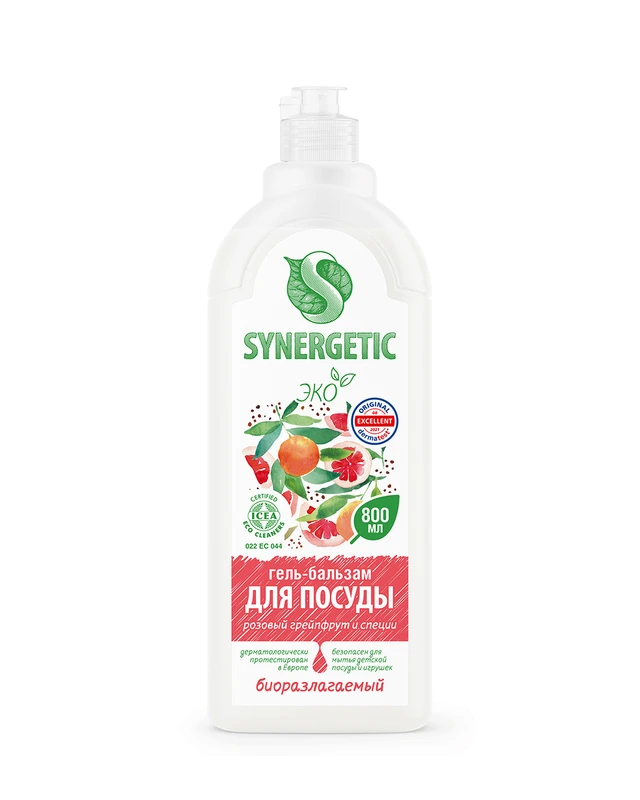 Гель-бальзам для посуды, SYNERGETIC, 800 мл, в ассортименте
