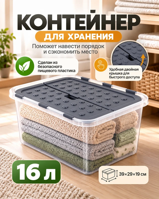 Контейнер для хранения, 16 л, в ассортименте