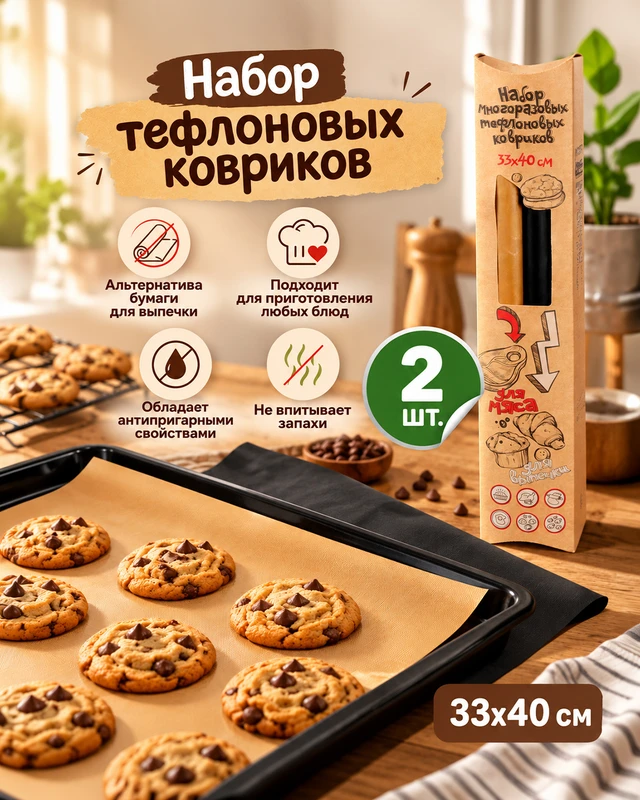Набор тефлоновых ковриков, 33х40 см, 2 шт.