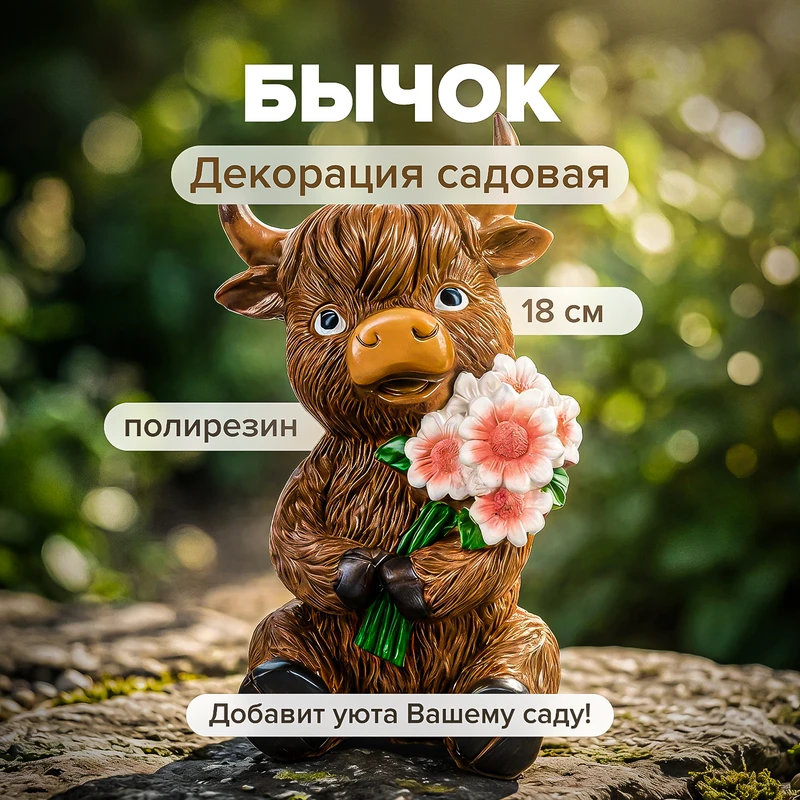 Декорация садовая "Бычок", GreenArt, 18 см, в ассортименте