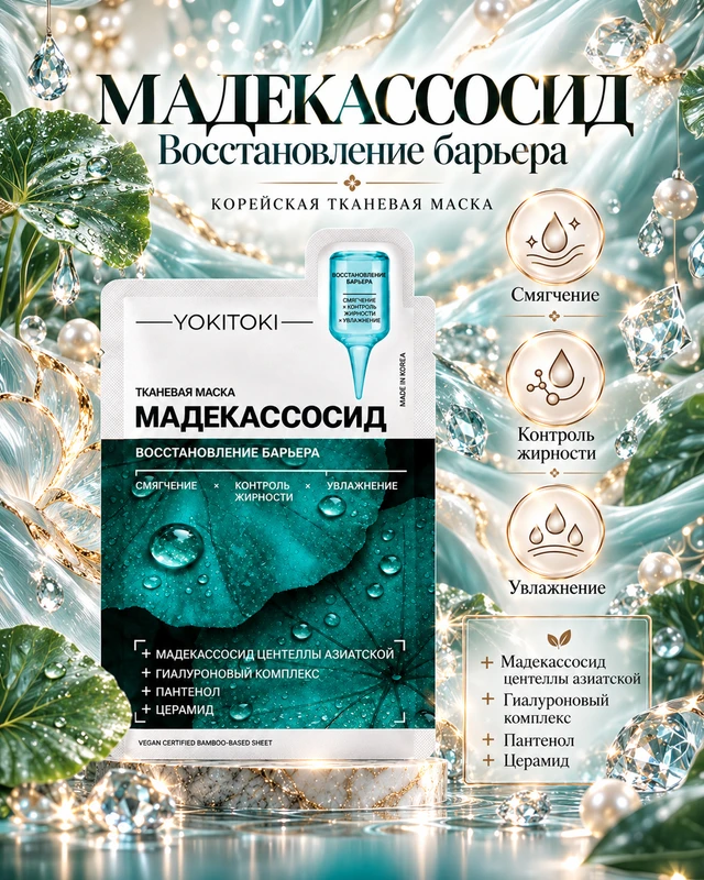 Маска для лица тканевая, YOKITOKI, в ассортименте
