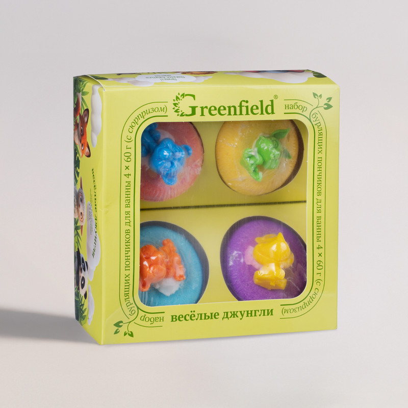 Набор пончиков для ванн с игрушкой, Greenfield, 60 г, 4 шт.