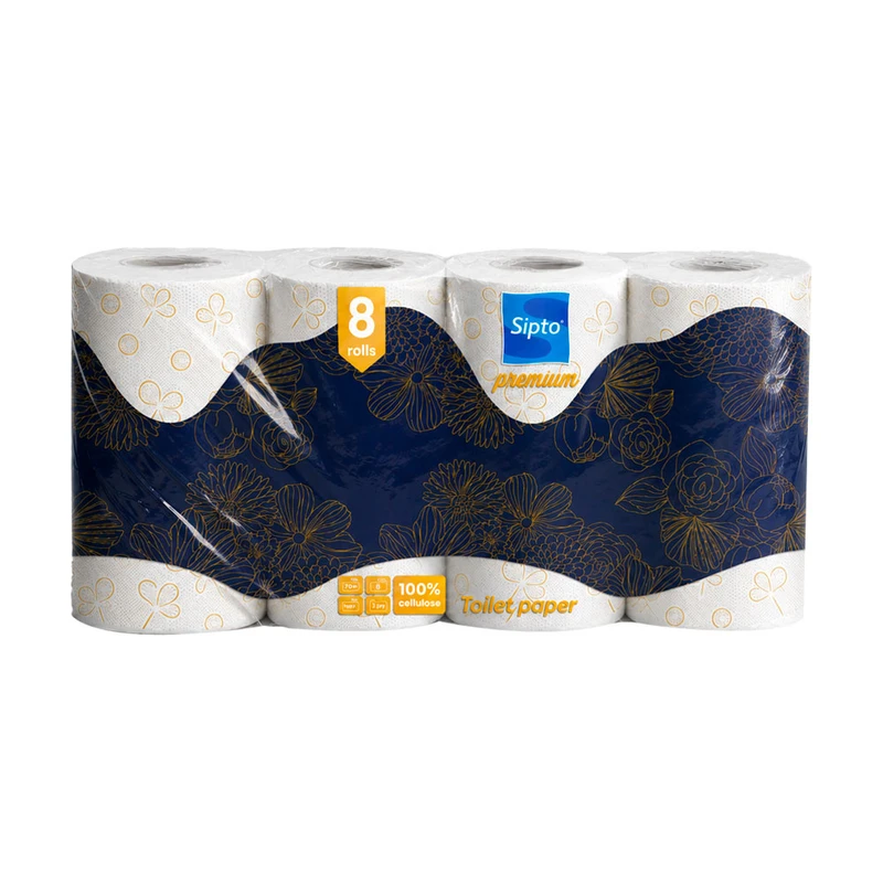 Туалетная бумага, Sipto Premium, 3 слоя, 8 рулонов