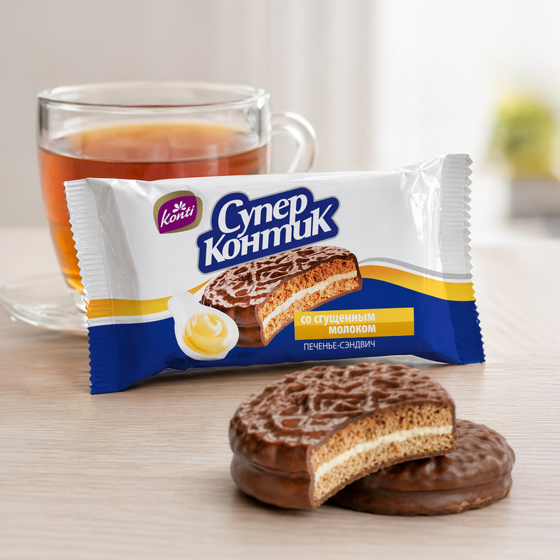 Печенье-сэндвич "Супер Контик", Konti, 100 г, в ассортименте