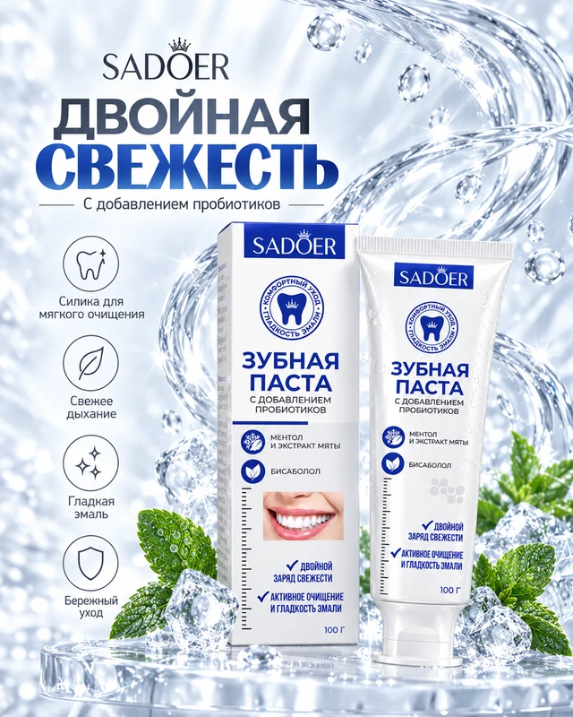 Зубная паста с добавлением пробиотиков, SADOER, 100 г, в ассортименте