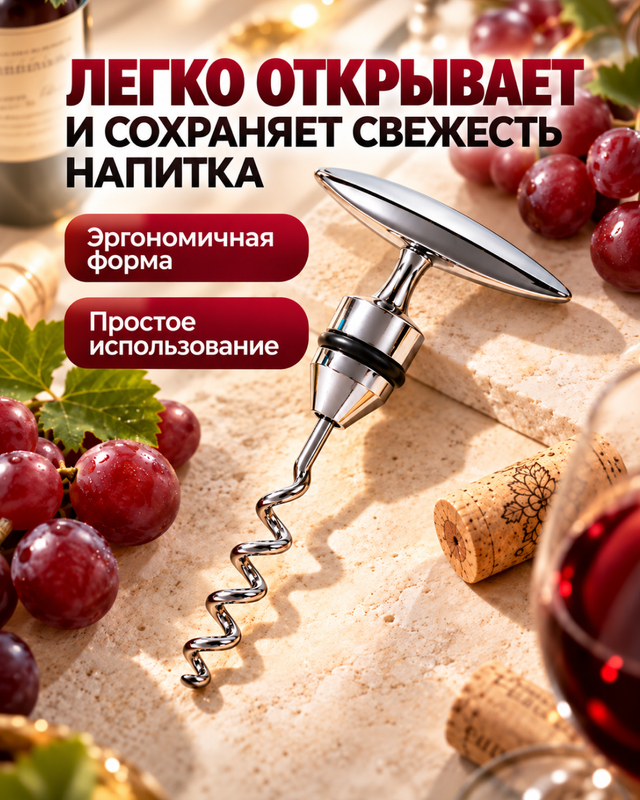 Штопор-пробка для бутылок, O'Kitchen, в ассортименте